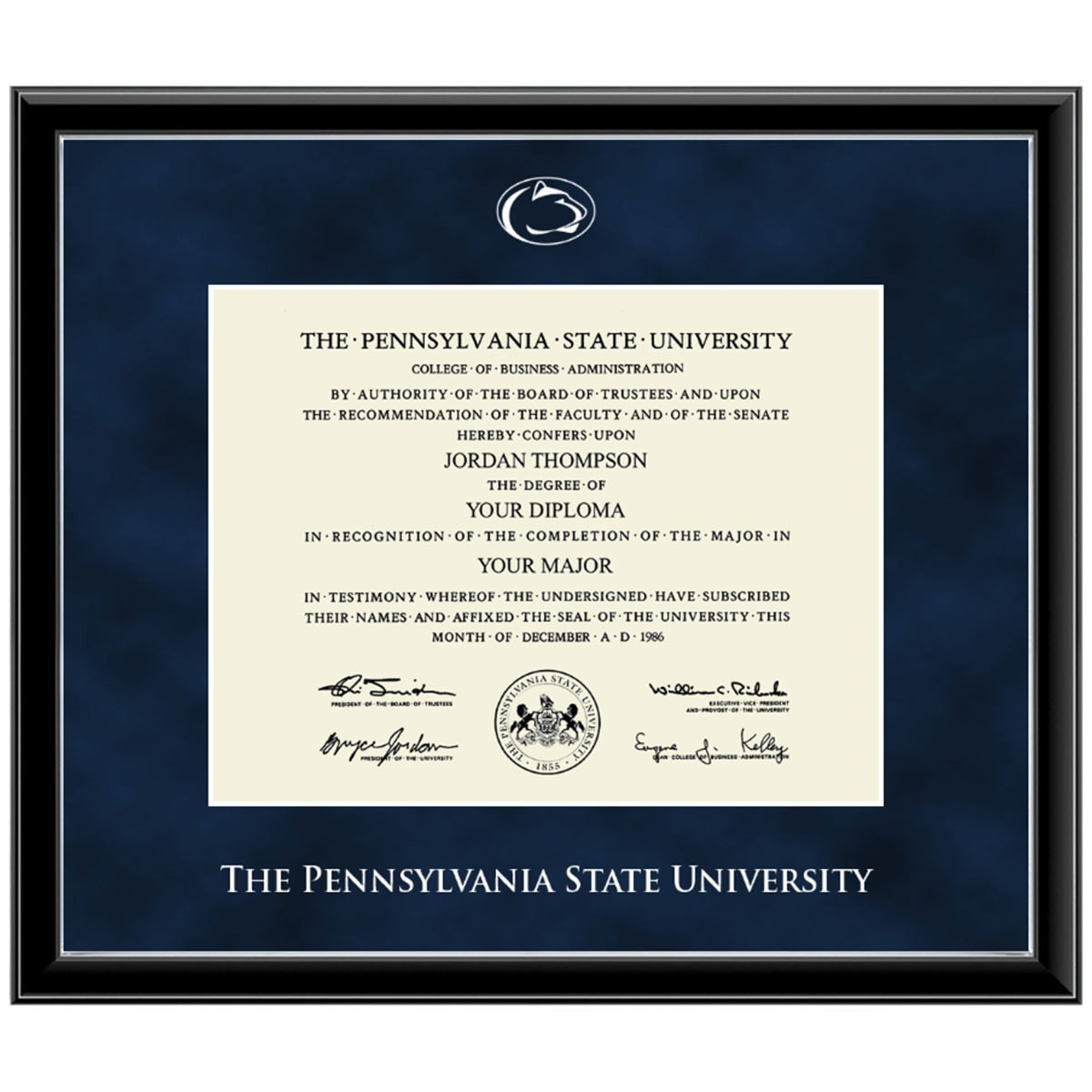 double diploma frame Onexa silver molding The Pennsylvania State University silver embossed with Athletic Logo